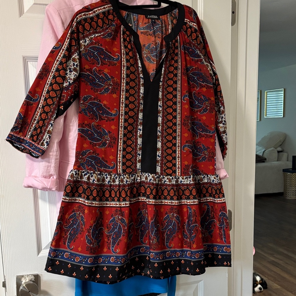Red and Black Patterned Dress